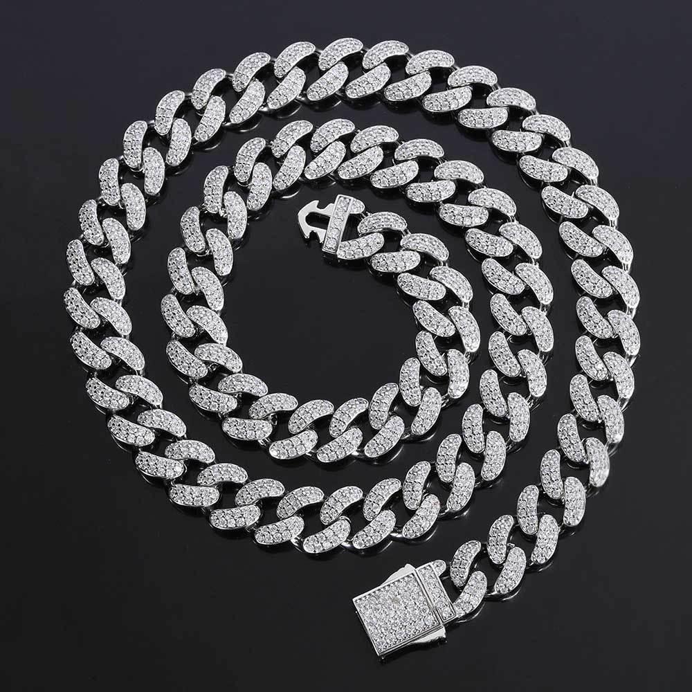 12mm Double Row Iced-Out Zircon Cuban Link Necklace - CaratixJewelry